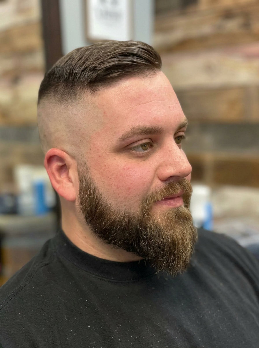 Skin fade with full beard at Continental Barbershop Kamloops