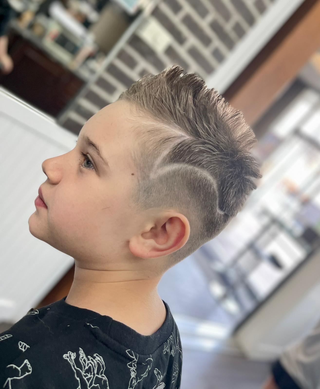Kid's mohawk with hair design at Continental Barbershop Kamloops