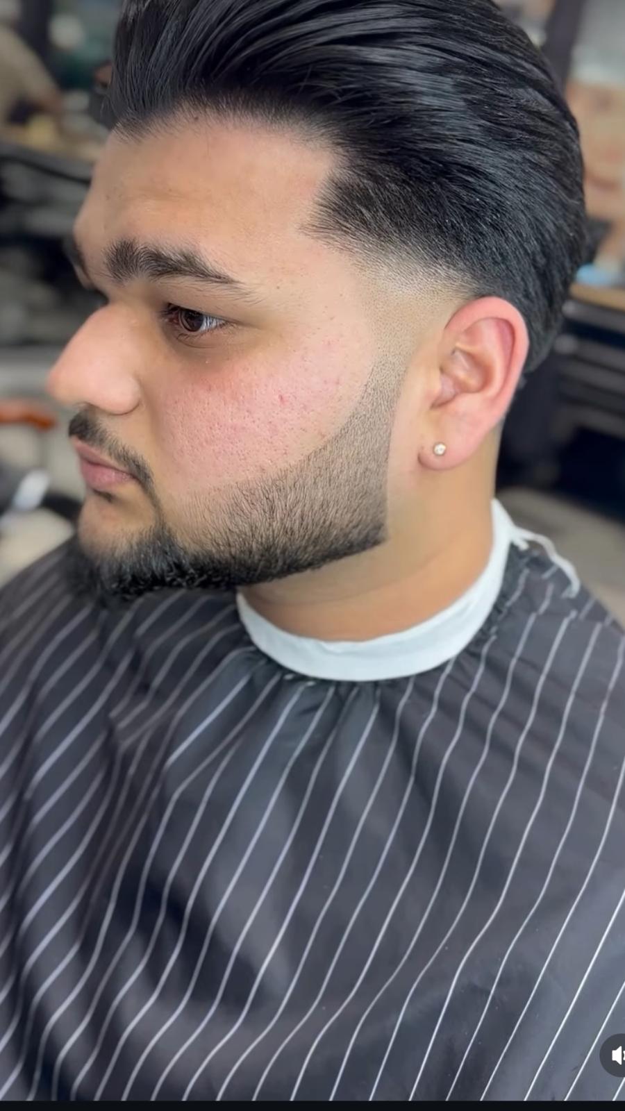 Pompadour slick back with skin fade in Kamloops